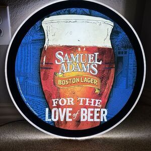 SAMUEL ADAMS FOR THE LOVE OF BEER LED Lighted Sign round 18" dia EX